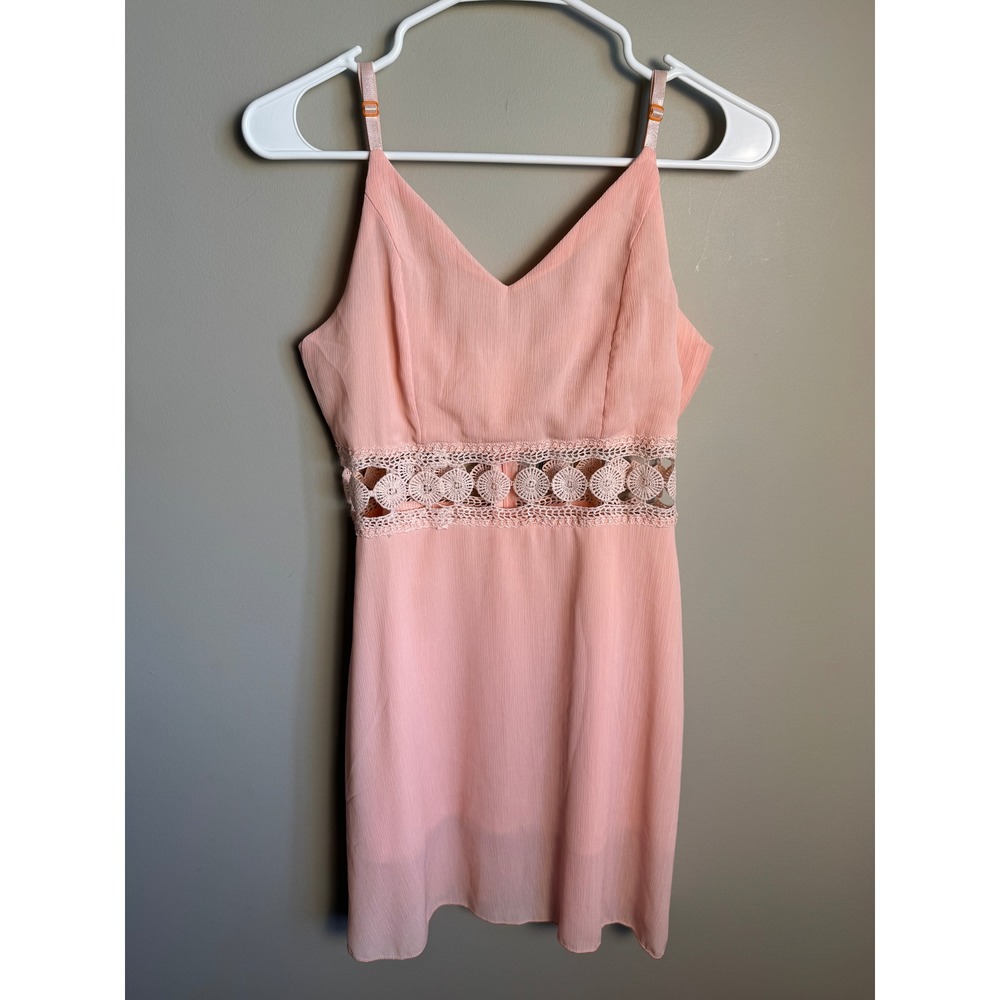 Zaful Womens Peach Crochet Lace Mini Dress S Boho Festival Summer Romantic